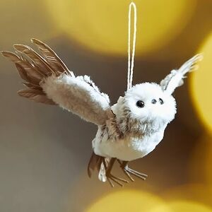 Anthropologie Fluffy Bird Ornament - Cream and Brown